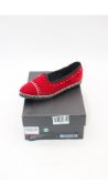 Giuseppe Zanotti Womens Velvet Studded Flat Loafer, Red/Black, Size 37