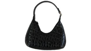 By Far Baby Amber Circular Croco Embossed Leather Handbag, Black
