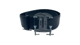 Moschino Milano Women's Black Leather Interlocking Clamp Belt, Size 44