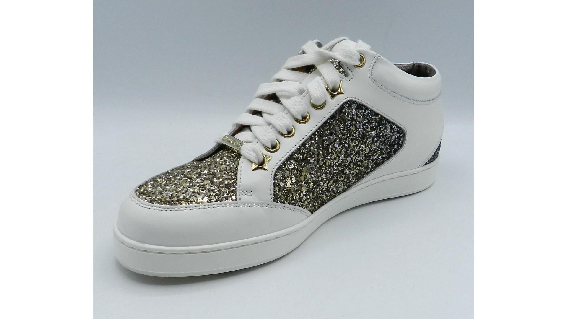 Jimmy Choo Miami Trainers, White/Gold, Size EU 35. Box damaged, Cracks On Toe and Discolouration On - Image 5 of 10