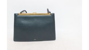 Celine Paris Leather Handbag, Navy with Gold Metal Trim. Used, Signs of Wear and Creasing. Tarnished