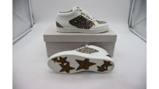 Jimmy Choo Miami Trainers, White/Gold, Size EU 35. Box damaged, Cracks On Toe and Discolouration On