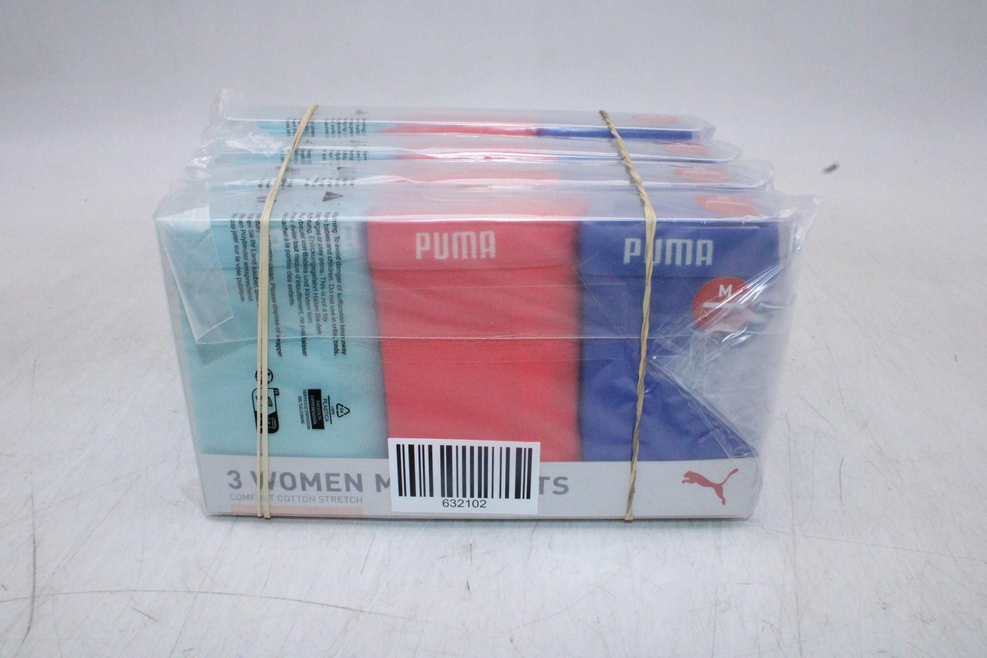 Four Packs Puma Women's Mini Shorts, 3 Per Pack, Colour Combo, Size M