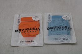 Two Pairs Obviously Prime Man Briefs to include 1x Hipster, Sky, Size M, 1x Thong, Orange, Size M