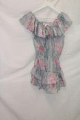 Lola Dre Dessie Ruffled Satin Mini Dress, Blue/Pink, Size M