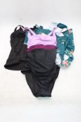 Three Bloomchic Women's Hygienic Liner One-Piece Swimsuits to include 1x Flower Print, Dark Green/Pi
