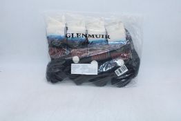 Eight Packs Glenmuir Quarter Sports Socks, Black with Design, UK 4-8, 3 Pairs Per Pack