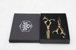 Four Boxes of Hairdresser Pro Scissors Set, Gold to include Two pairs of Scissors Per Box. OVER 18's