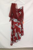 Miphai Floral Silk Strapless Dress, Brown/Blue, Size M