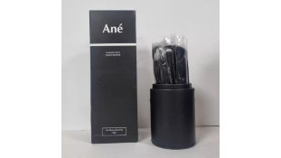 Four Ané Flawless Finish 13pc Vegan Makeup Brush Set with Travel Holder, Black