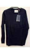 Seven Kronstadt Men's Cable Knit Jumpers, Navy, Size M