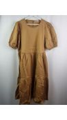 Two Yerse Women's Tiered Smock Dress Short Sleeve, Brown, Size XS