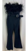 Karen Millen Women's Feather Strapless Wide Leg Jumpsuit, Black, Size 8