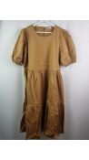 Two Yerse Women's Tiered Smock Dress Short Sleeve, Brown, Size M