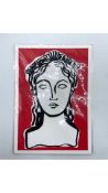 Two Frances Costelloe Women with Shell Crown Red Giclée Print A4