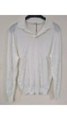 SuitSupply Men's Cotton Silk Polo Long Sleeve Jumper, Off White, Size M
