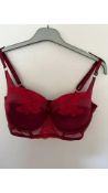 Six Ann Summers Applique LL Balcony Bra, Red, Burgundy, Size 40E