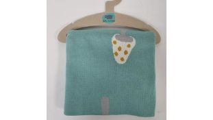Four Pink No More Baby Smile Knit Blanket, Turquoise with Mushrooms, 80x100 Cm