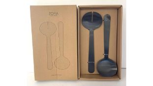 Five Zofia Salad Servers Sets, Brushed Black PVD
