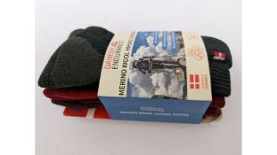 Six Packs of Kids Merino Wool Hiking Socks, Brown, Red, Green, Size UK 12-2, Pack of 3