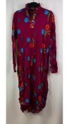 Lisa Corti Women's Long Kurta, Burgundy Multicolour Flowers, Size L