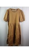 Two Yerse Women's Tiered Smock Dress Short Sleeve, Brown, Size S