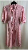 Iris & Ink Women's Eulalie Pleated Twill Midi Dress, Pink, UK 10