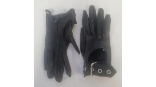 Agnelle Women's Black Leather Gloves with Silver Buckle, Extra Small, Size 6