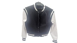Alice + Olivia Leather Varsity Jacket, Black/Off White, Size S