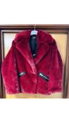 The Kooples Women's Double-Breasted Faux Fur Coat, Burgundy, Size H2