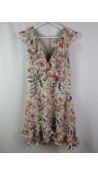 Saloni Women's Crinkle Silk Chiffon Dress, Fawn Poppies, Size 10 UK