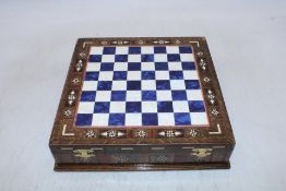 Orion Gift Shop Handmade Luxury Chess Set with Storage Unit, Blue Chess Board, Metal Pieces