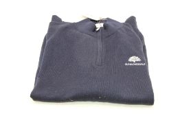 Peter Millar 1/4 Zip Pullover with Sunningdale Motif, Navy, Size L