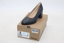 Clarks Freva 55 Court Leather Heel Shoes, Navy, UK 5.5