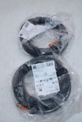 Two IFM EVC118 Jumper Cables, M12 STR Male, M12 STR Female, 4 Core, PUR, 20M