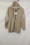 Mat. Clothing, Women's Plus Size Velour Sequin Full Zip Hoodie, Beige. Size L/XL
