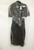 Karen Millen Forever Tailored Structured Crepe Forever Pleat Belted Midi Dress, Black, Petite Size 1
