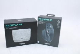 Two Logitech Items to include 1x MX Master 3S Performance Wireless Mouse, 1x MX Travel Case