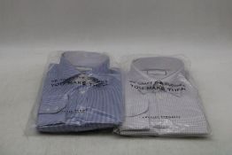 Two Charles Tyrwhitt Shirts to include 1x Check Non Iron Pinpoint Oxford, Light Blue/Red Shadow, Col
