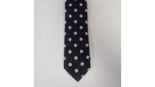 Two Van Buck Men's Red Label Tie 100% Silk, Black with Large Silver Polka Dots
