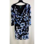 Lauren Ralph Lauren Women's Large Floral Print Dress, Black/Blue/White, US 8 Petite, Musty Smell Due