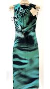 Roberto Cavalli Tiger-Print Midi Dress PKT112 LNE67, Green, Size IT 40