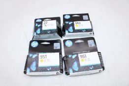 Four HP 951 Original Ink Cartridges to include 3x 951, Yellow, Expiry 08/2027, 1x 22 Tri Colour, Exp