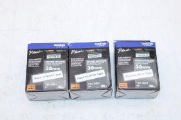 Three Packs Brother TZe-S261 Extra Strong Adhesive Labelling Tape, Black On White
