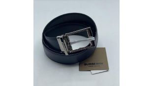 Burberry Men's Reversible London Check Leather Belt, Black/Blue, Size 38in