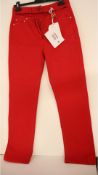 Valentino Cutout High-Rise Slim-Leg Jeans, Red Denim, Size 28