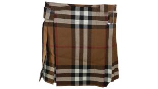 Burberry Women's Wool Pleated Check Mini Skirt, Brown, EU 34