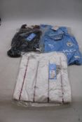Five Assorted Manchester City Football Tops, White, Blue, Dark Blue, Burgundy, Size XS