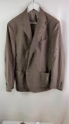 Napoli Men's Suit Jacket, Collard Has Damage, Long Sleeve, 2 Button Fastening, Brown, Size 58". Used
