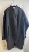 Tamar Keburia Women's Tamar 44" Long Coat, Pin Striped, Zip On Sleeves, No Care Labels, Grey/Red, Me